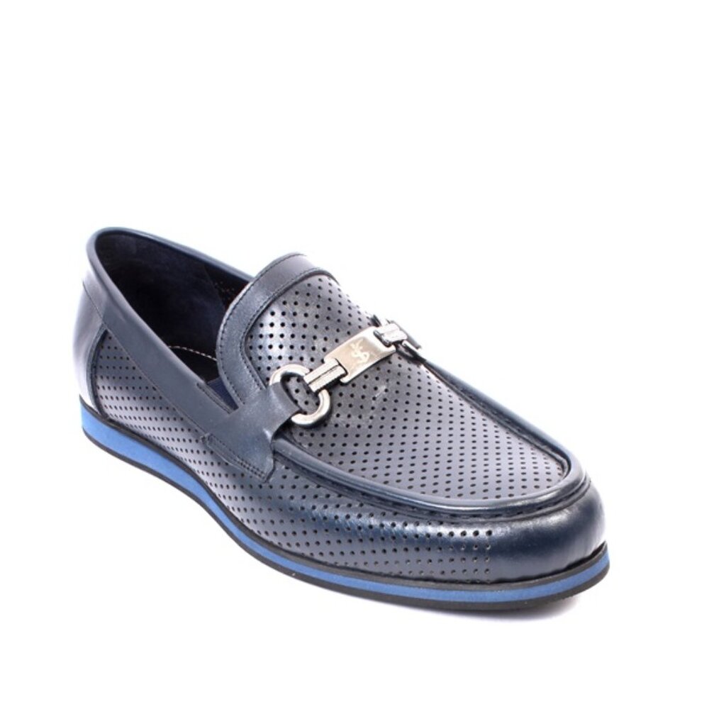 ROBERTO SERPENTINI 754 Blue Leather Moccasins Loafers Shoes